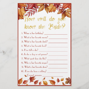 How well do you know Bride? Autumn Bridal Shower F Flyer