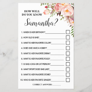 How well do you know Bride Bridal Shower Game card