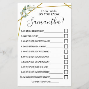 How well do you know bride to be shower game card