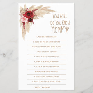 How Well Do You Know Mom Baby Shower Game Card