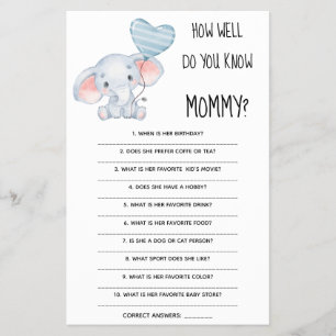 How Well Do You Know Mom Baby Shower Game Card
