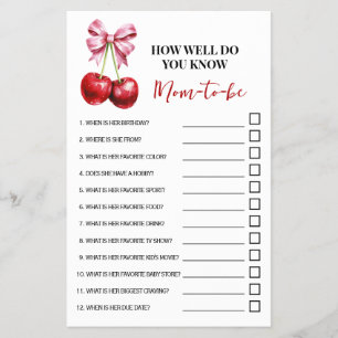 How Well Do You Know Mom Cherry Baby Shower Game Flyer