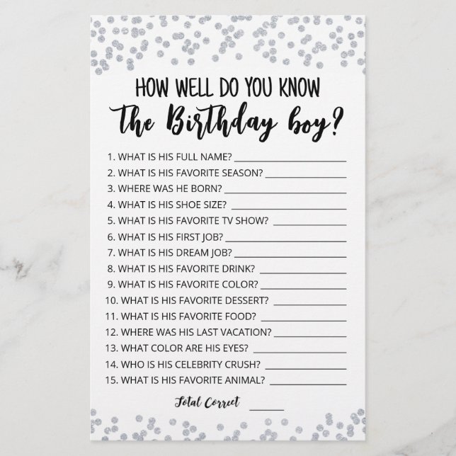 How well do you know the Birthday boy game (Front)