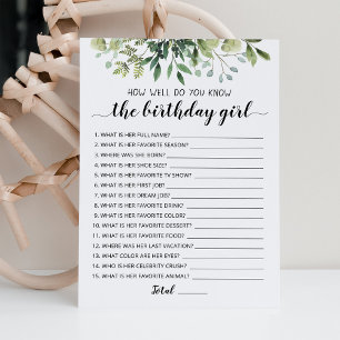 How well do you know the Birthday girl Game Card