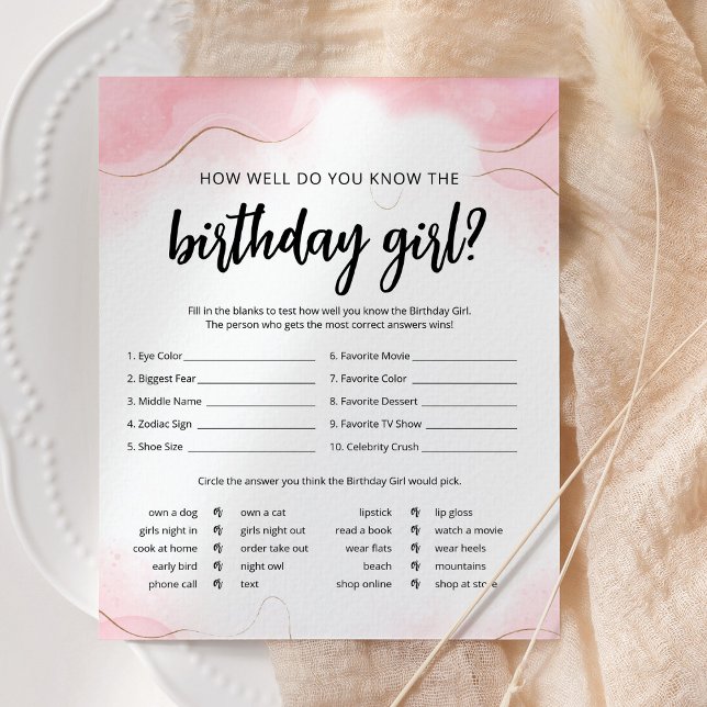 How Well Do You Know The Birthday Girl Pink Game (Creator Uploaded)