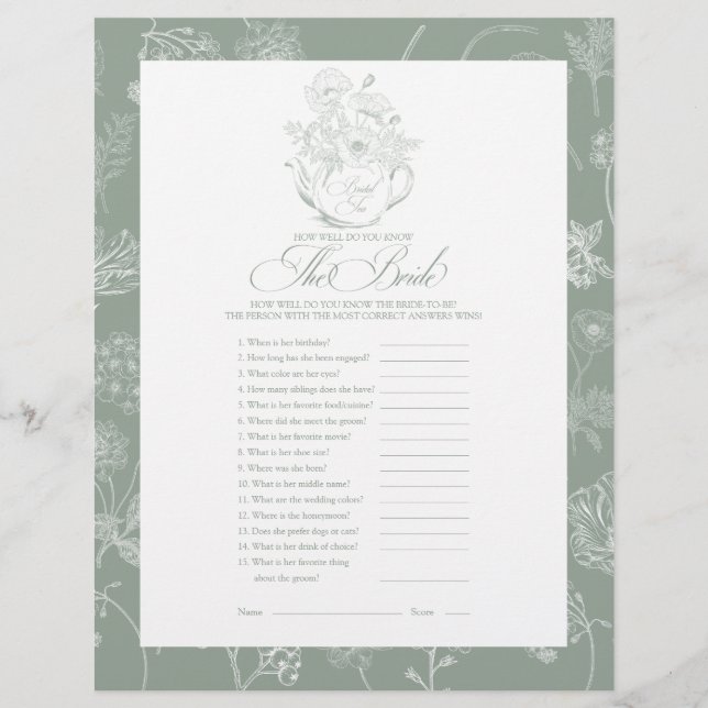 How Well Do You Know the Bridal Shower Game (Front)