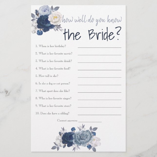 How well do you know the Bride? Bridal Shower Card (Front)