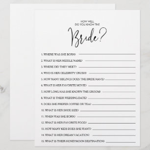 How Well Do You Know the Bride Bridal Shower Game