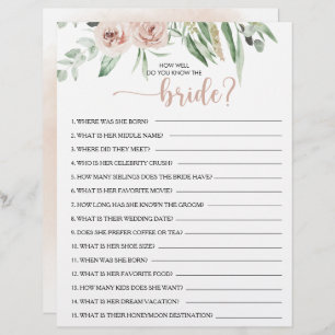How Well Do You Know the Bride Bridal Shower Game