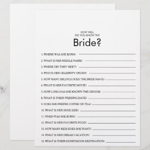 How Well Do You Know the Bride Bridal Shower Game