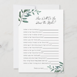 How Well Do You Know The Bride- Bridal Shower Game Holiday Card