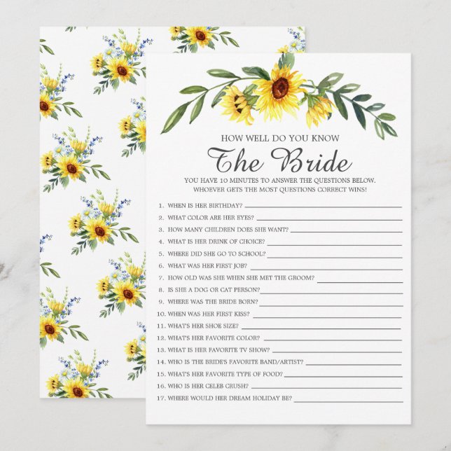 How Well Do You Know The Bride Bridal Shower Game Invitation (Front/Back)