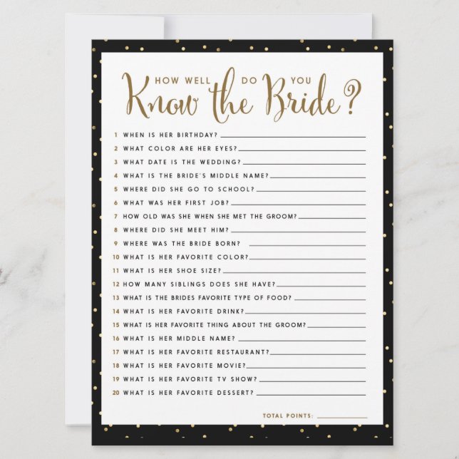 How well do you know the Bride Bridal Shower Game Invitation (Front)