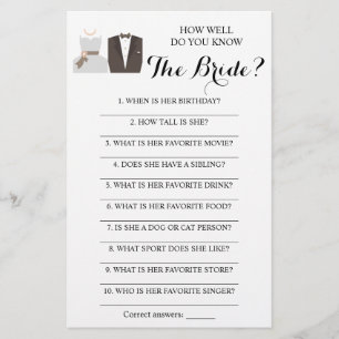 How Well Do You Know The Bride? Bride Game Card