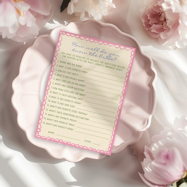 How Well Do You Know The Bride Game Card (Creator Uploaded)
