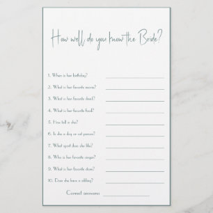 How well do you know the Bride? Shower Game Flyer