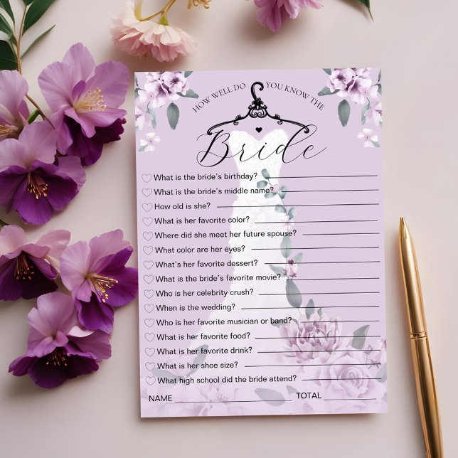 How Well Do You Know the Bride Wedding Game Card (How Well Do You Know the Bride Wedding Dress Game Invitation)