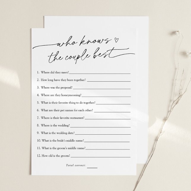 How Well Do You Know the Couple Bridal Game Card (Creator Uploaded)