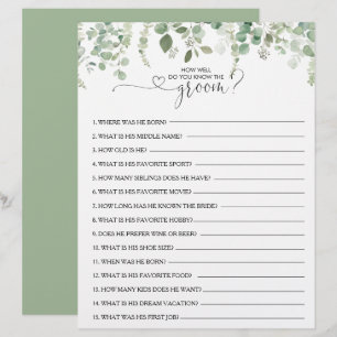 How Well Do You Know the Groom Bridal Shower Game