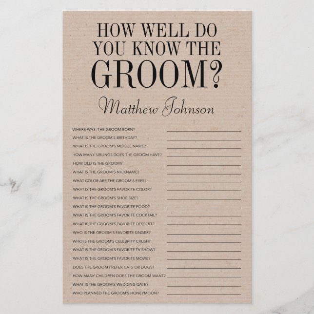 How Well Do You Know The Groom Rustic LGBTQ (Front)