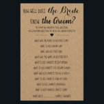 How Well Does The Bride Know The Groom Game Card<br><div class="desc">Bridal shower game "How ell does the bride know the groom?", the template features a brown base for a rustic look. Prints front & back and all the text is customizable - just go to "personalize" to type your own event information over the sample text. To access advanced editing tools,...</div>