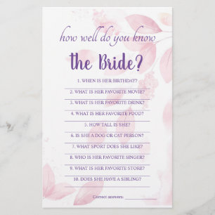How Well Know the Bride? Bridal Shower Game Flyer