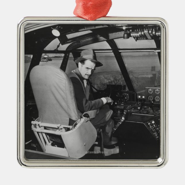 Howard Hughes in Spruce Goose Wooden Plane Metal Ornament (Front)