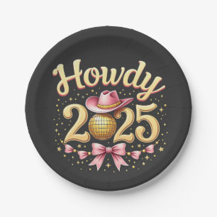Howdy 2025 New Year Eve Cowboy Western Paper Plate