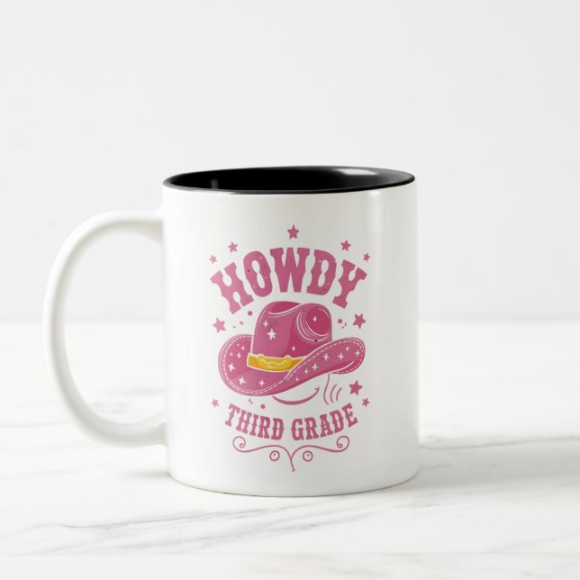 Howdy 3rd Grade Cowboy Cowgirl Back To School Two-Tone Coffee Mug (Left)