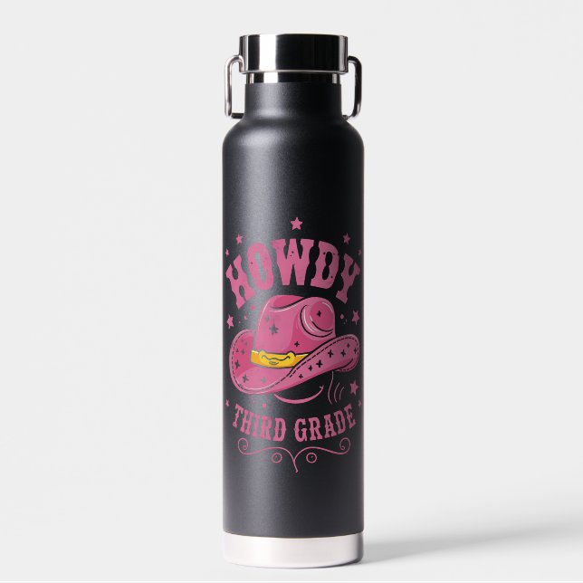 Howdy 3rd Grade Cowboy Cowgirl Back To School Water Bottle (Front)