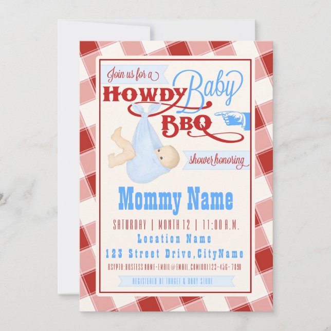 Howdy Baby BBQ ! Invitation à la douche (Devant)