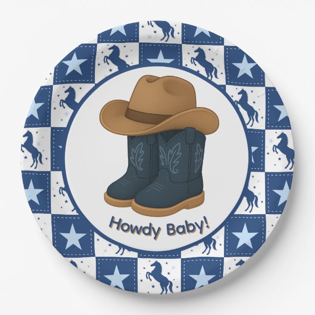 Howdy Baby Boy  Paper Plate (Front)