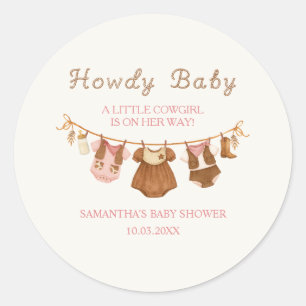 Howdy Baby Little Cowgirl Baby Shower  Classic Round Sticker