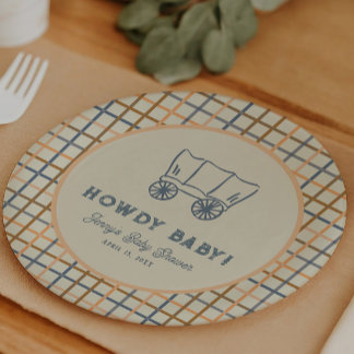 Howdy Baby Western Cowboy Baby Shower Paper Plate
