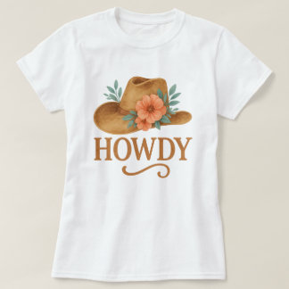 Howdy Boho Western Cowboy Hat Floral Watercolor T-Shirt