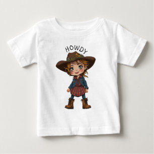 Howdy Cartoon Cowgirl in Cowboy Hat – Country Kids Baby T-Shirt
