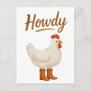 Howdy Chicken in Cowboy Boots Postcard