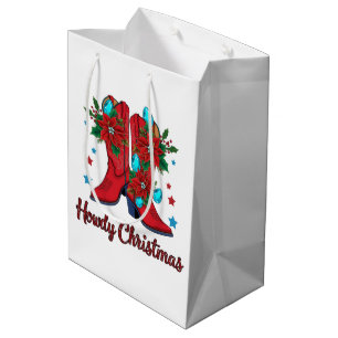Howdy Christmas Boots  Medium Gift Bag