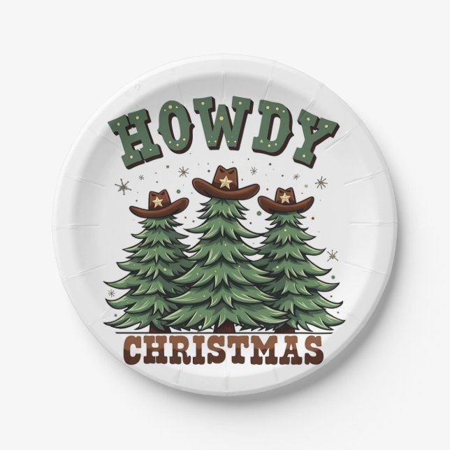 Howdy Christmas Cactus Western Xmas  Paper Plate (Front)
