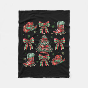 Howdy Christmas Coquette Bow Cowgirl Boots Western Fleece Blanket
