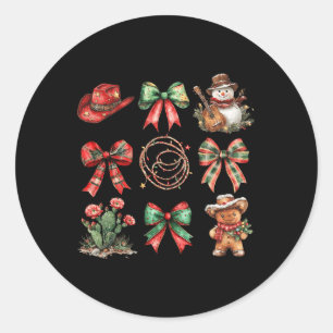 Howdy Christmas Coquette Bow Snowman Gingerbread C Classic Round Sticker