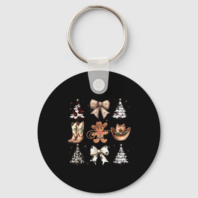 Howdy Christmas Cowboy Cowgirl Gingerbread Coquett Keychain (Front)