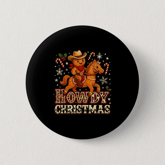 Howdy Christmas Cowboy Gingerbread Design  2 Inch Round Button (Front)
