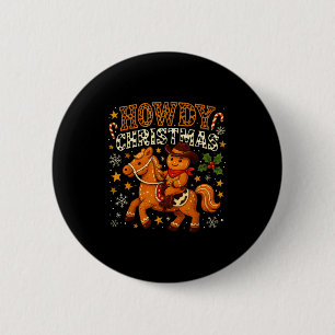 Howdy Christmas Cowboy Gingerbread Design  2 Inch Round Button