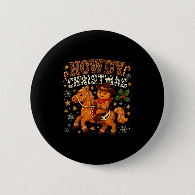 Howdy Christmas Cowboy Gingerbread Design  2 Inch Round Button (Front)
