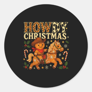 Howdy Christmas Cowboy Gingerbread Design  Classic Round Sticker