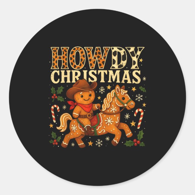 Howdy Christmas Cowboy Gingerbread Design  Classic Round Sticker (Front)