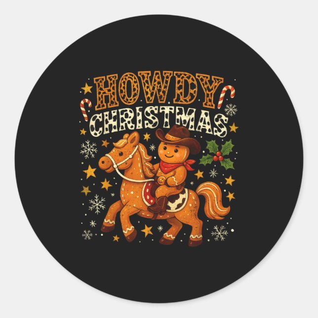 Howdy Christmas Cowboy Gingerbread Design  Classic Round Sticker (Front)