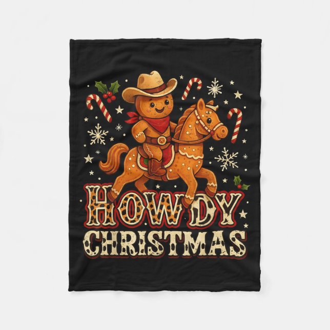 Howdy Christmas Cowboy Gingerbread Design  Fleece Blanket (Front)