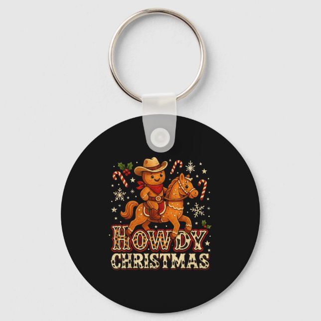 Howdy Christmas Cowboy Gingerbread Design  Keychain (Front)